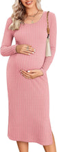 Ekouaer Maternity Dress Rib Knit Long Sleeve Side Slit Bodycon Dresses Pregnancy Baby Clothes, S-XXL