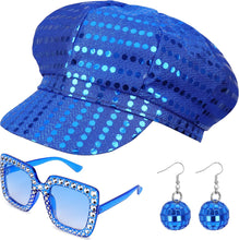 Dreamtop 3Pcs 70s Sequin Hat Abba Hat Abba accessories Women Disco Accessories with Sequins Hat Sunglasses Earrings Disco Costume Set for Women Theme Party Birthday Dance