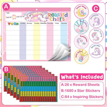 Magnetic Reward Chart for Kids at Home, Behavior Chart Pad with 26 Chore Charts, 1680 Star Stickers, 84 Motivational Stickers to Motivate Responsibility & Good Habits (Unicorn)