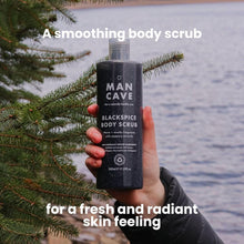 ManCave Blackspice Body Scrub 500ml for Men, Warm & Woody Aroma, Exfoliate & Cleanse Skin with Pumice and Charcoal Powder Scrub, Natural Formulation, Vegan Friendly, Made in England