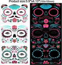 HOWAF 8 Halloween Face Tattoo Glow In The Dark, Day of The Dead Face Tattoos Sugar Skull Day of The Dead Tattoos Halloween Face Temporary Tattoos for Women Men Adult Kids Halloween Party Supplies