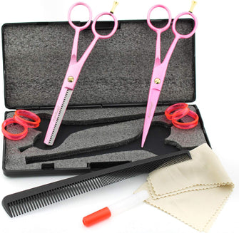 Haryali Left Handed Pink Professional 6 Inch Hairdressing Thinning Barber Scissors Set Hair Cutting Hairdresser Shears Comes in Black Case