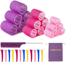 Hair Rollers Set 32 PCS, PandyCare For Long & Short - No Heat, Hair-friendly, Natural Effect, Includes 18 (1.73+1.41+0.98 inch), 12 Clips,1 Rat Tail Comb 1 Storage Bag