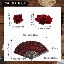 Kakonia Halloween Jewellery Set Rose Flower Crown Headband Hair Clip Hair Accessories Embroidered Sequins Fabric Handheld Folding Fan Temporary Tattoos Sticker for Halloween Cosplay Wedding Party