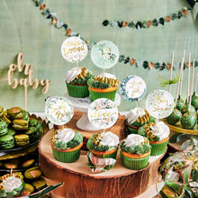 Gyufise 36Pcs Baby Shower Cupcake Toppers Baby Cupcake Toppers Gold Woodland Jungle Safari Theme Cupcakes Decor Gender Reveal Cake Topper Boy Girl Birthday Party Green Leaf Cake Decorations