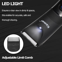 KEMEI Body Hair Trimmer Men, Balls Shavers, Electric Body Shavers for Beard and Pubic Area, Detachable Ceramic Blade, LED Light, IPX7 Waterproof Wet/Dry Groomer, Gift for Him