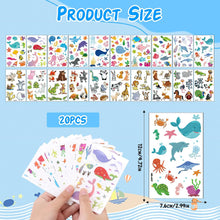 20 Sheets Temporary Tattoo for Kids 200+ Pcs Waterproof Mixed Style Fake Tattoos Stickers Cute Ocean Creatures Animals Stick on Tattoo for Children Girls Boys Birthday Party Supplies Gifts Bag Filler