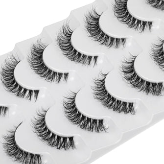 JIMIRE False Eyelashes Clear Band Small Faux Mink Lashes Natural Look Cat Eye 13MM Short Fluffy 3D Light Volume Eyelash Pack 7 Pairs