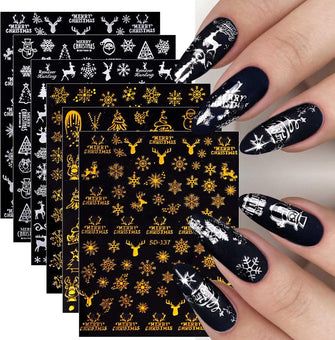 10 Sheets Christmas Nail Art Stickers Decals Self-Adhesive Gold Silver Snowflakes Winter Nail Supplies Nail Art Design Decoration Accessories