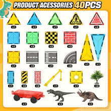 Magnetic Tiles Road Building Blocks - Magnet Crane Car Set for Kids Montessori Preschool STEM Learning Construction Dinosaur Toddler Toys for 3 4 5 6 7 8+ Year Old Boys Girls Christmas Birthday Gifts