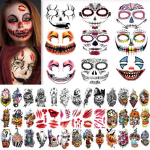 50 Sheets Halloween Temporary Tattoo, Halloween Face Zombie Makeup Temporary Tattoos Fake Death Skull Skeleton Tatoos for Women Men, Pumpkin Ghost Fake Wound Scars for Boys and Girls