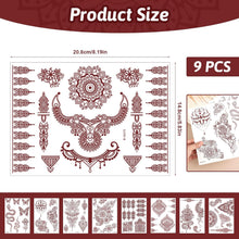 9 Sheets Temporary Tattoos for Women Girls, Brown Red Lotus Mandala Flower Art Fake Tattoos Kit Waterproof 3D Indian Lace Eid Eid al-Fitr Wedding Tattoo Stickers for Hand Body Neck Arm