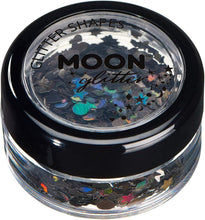 Holographic Glitter Shapes by Moon Glitter - Black - Cosmetic Festival Makeup Glitter for Face, Body, Nails, Hair, Lips - 3g