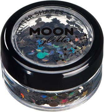 Holographic Glitter Shapes by Moon Glitter - Black - Cosmetic Festival Makeup Glitter for Face, Body, Nails, Hair, Lips - 3g