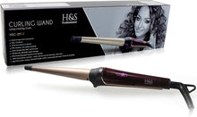 Hair Curling Wand 13mm to 25mm by H&S Pro with Tourmaline Ceramic Barrel Cool Tip and Auto Shut Off, Dual Voltage Curling Iron with Free Heat Resistant Glove