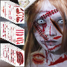 Halloween Scars Temporary Tattoos, 280 Pcs Realistic Fake Scars and Bloody Wounds Stickers, Skin-Safe and Waterproof for Zombies Cosplay Party, 60 Sheets