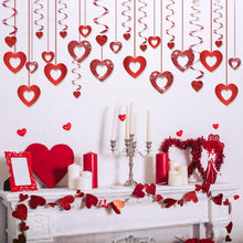 LANMOK 38pcs Heart Hanging Decorations Valentine's Day Decors Includes 20pcs Hollow Heart & 18pcs Hanging Heart Swirls for Valentine's Day Wedding Anniversary Engagement Bridal Shower