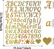 1 Inch Small Self Adhesive Vinyl Letter Number Symbol Stickers Kit,528 Pieces Alphabet Number Stickers for Mailbox, Water Bottle, Scrapbook, Notebook - Gold