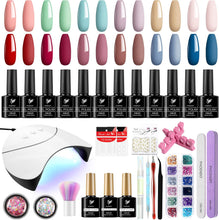 Gel Nail Polish Kit with U V LED Nail Lamp Phoenixy 12 Pcs 10ml Gel Nail Polishes Set All Seasons Gel Polish Glossy Matte Top Coat Base Coat Gel Nail Starter Kit Gift for Women