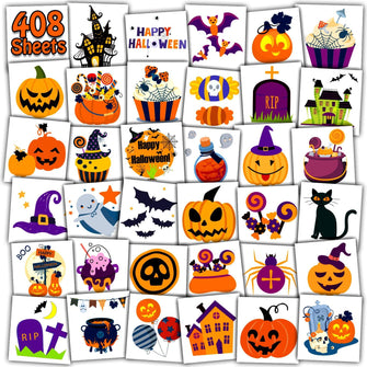 Leesgel Halloween Decorations for Kids, 408 Sheets Individually Wrapped Temporary Tattoos for Halloween Costumes Outfit Accessories, Treats Party Bag Fillers for Boys Girls Gifts Games Toys Pinata