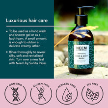 NEEM Sunita Passi - Ayurvedic Neem Hand & Body Wash, 250ml - Nourishing Neem Shower Gel - Sweet Orange & Rose Geranium Essential Oils - Soap Free Cleansing - Vegan & Natural