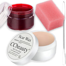 CCbeauty Special Effects Stage Makeup Wax (1.6 Oz) Fake Wound Moulding Scars Kit with SpatulaScab Blood(0.63Oz) + Pink Stipple Sponge