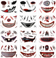 Amaxiu Halloween Prank Makeup Temporary Tattoo, 12Sheets Halloween Mouth Tattoo Stickers Scar Temporary Tattoos Clown Horror Mouth Fake Tattoo Sticker Scary Scar Big Mouth Face Tattoos Decals