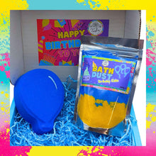 Happy Birthday Bath Gift Box Blue Bath Dust and Balloon Bathbomb Present Gift Set Children Kids Boys Girls Fizzer Bday Idea