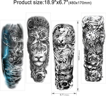 HOWAF Extra Large Waterproof Temporary Tattoos 8 Sheets Full Arm Fake Tattoos and 3 Sheets Half Arm Tattoo Stickers for Men and Women Adults, Military Warrior Rose Wolf Lion Tiger