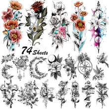 Acevegue 74 Sheets Temporary Tattoos for Women, Half Arm Flower Rose Fake Tattoo Sleeve, Realistic Small Tiny Branch Wild Plant Semi Permanent Transfer Tattoo Stickers for Adults&Girls Body Makeup Art