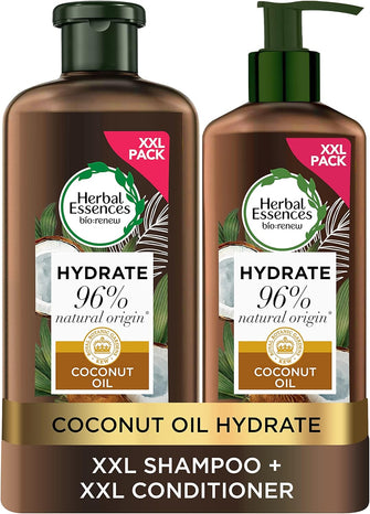 Herbal Essences Coconut Oil Vegan Shampoo and Conditioner Set, for Dry Hair, Hydrating Coconut Shampoo And Conditioner, 1145 ml,package may vary