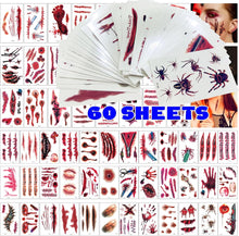 Halloween Zombie Scars Stickers, BIBURY 281 Pcs Face Stickers Fake Scab Blood Body Makeup Props Waterproof Temporary Tatoos for Party and Cosplay (60 Sheets)