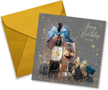 Cherry Orchard Grayson Male Birthday Card Wine Bottle Gold Foil Finished with Gold Envelope