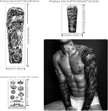 Metuu 46 Sheets Large Size Full Arm Temporary Tattoos For Men and women, Lion Dragon Clock Flower Skeleton Shoulder Forearm Temp Waterproof Tattoo Stickers For Teens