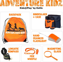 Adventure Kidz - Outdoor Exploration Kit, Childrens Toy Binoculars, Torch, Compass, Whistle, Magnifying Glass, Backpack. Great Kids Gift Set for Camping, Hiking, Educational and Pretend Play.
