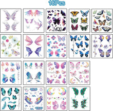 18 Sheet Temporary Tattoos for Kids, 180+ Styles Glitter Temporary Tattoo Stickers with Wings Butterfly Flowers Mermaid, Cute Face Body Shiny Tattoos Toys Gifts for Kids Birthday, Party Bag Fillers