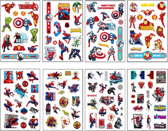 8 Sheet Spiderman Tattoos for Kids,Super Hero Avengers Temporary Tattoos Stickers for Boys,Fake Tattoos Spiderman Stickers for Children's Stick on Tattoos SuperHero Theme Birthday Party Bag Filler