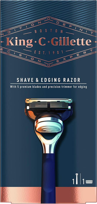 King C. Gillette Shave and Edging Razor for Men + 5 Premium Blades with Precision Trimmer, Gift Set Ideas for Him/Dad