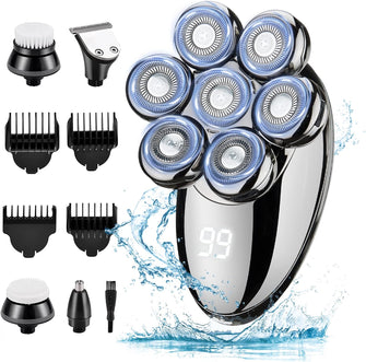 Head Shavers for Men, 7D Upgraded 5-in-1 Head Shavers for Bald Men with LED Display, IPX7 Waterproof Wet Dry Rotary Electric Shavers Men Grooming Kit with Beard Clippers Nose Trimmer