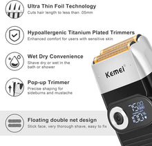 Kemei Foil Shaver for Men Electric Razor with Bald Trimming Cordless Electric Shavers with LED Display