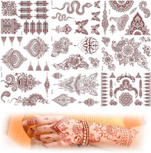 9 Sheets Temporary Tattoos for Women Girls, Brown Red Lotus Mandala Flower Art Fake Tattoos Kit Waterproof 3D Indian Lace Eid Eid al-Fitr Wedding Tattoo Stickers for Hand Body Neck Arm