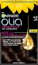 Garnier Olia Permanent Hair Dye, Up to 100% Grey Hair Coverage, No Ammonia, 60% Oils, 4.0 Dark Brown