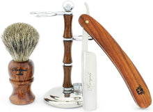 Haryali London Shaving Kit - 5Pcs Sustainable - Shaving Brush Set - Wooden Shaving Set - Super Badger Shaving Brush - Straight Razor - Shaving Stand - Shaving Soap - Shaving Bowl