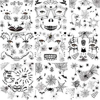 HOWAF 10 Sheets Scary Halloween Face Temporary Tattoos for Women Men, 3D Witch Zombie Makeup Kit Bat Spider Web Tattoos For Kids Adults Halloween Costume Day of the Dead Makeup Face Tattoos