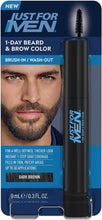 Just For Men 1-Day Beard and Brow Colour Brush, For Instant 1-Step Grey Coverage, Brush-In, Wash-Out, For A Thicker Well-Defined Look, Dark Brown