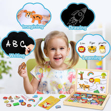 Jojoin Wooden Magnetic Puzzle, 110 PCS Magnetic Board Puzzle Games, Sports Theme Animal Pattern, Double Sided Jigsaw, Drawing Easel Blackboard Educational Wood Toys Gift for Boys Girls Kids 3+