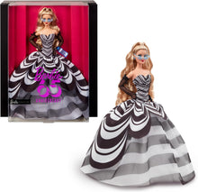 Barbie Signature Doll, 65th Anniversary Collectible with Blonde Hair, Black and White Gown, Sapphire Gem Earrings and Sunglasses, HRM58