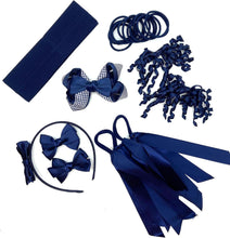 21 Piece School Hair Accessories Set Clips Bobbles Gingham Hair Accessory, Girls Hair Accessories (Navy Blue)