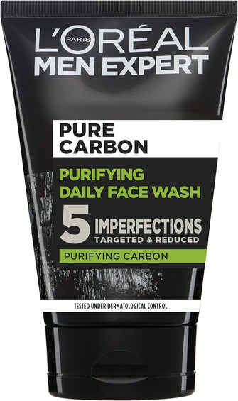 L'Oral Paris Men Expert Face Wash Pure Charcoal, Glycerin, and Salicylic acid - Blackhead Cleanser for Men, 100 ml (Pack of 1)