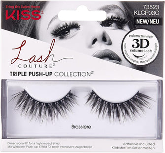 KISS Lash Couture Triple Push Up Collection 1 Pair of False Lashes, Brassiere, 3D Volume False Eyelashes, Cruelty-Free, Reusable includes Lash Glue